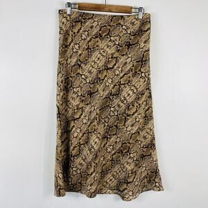 Rachel Zoe Size 6 Reptile Print Pull On Midi Skirt Tan Brown